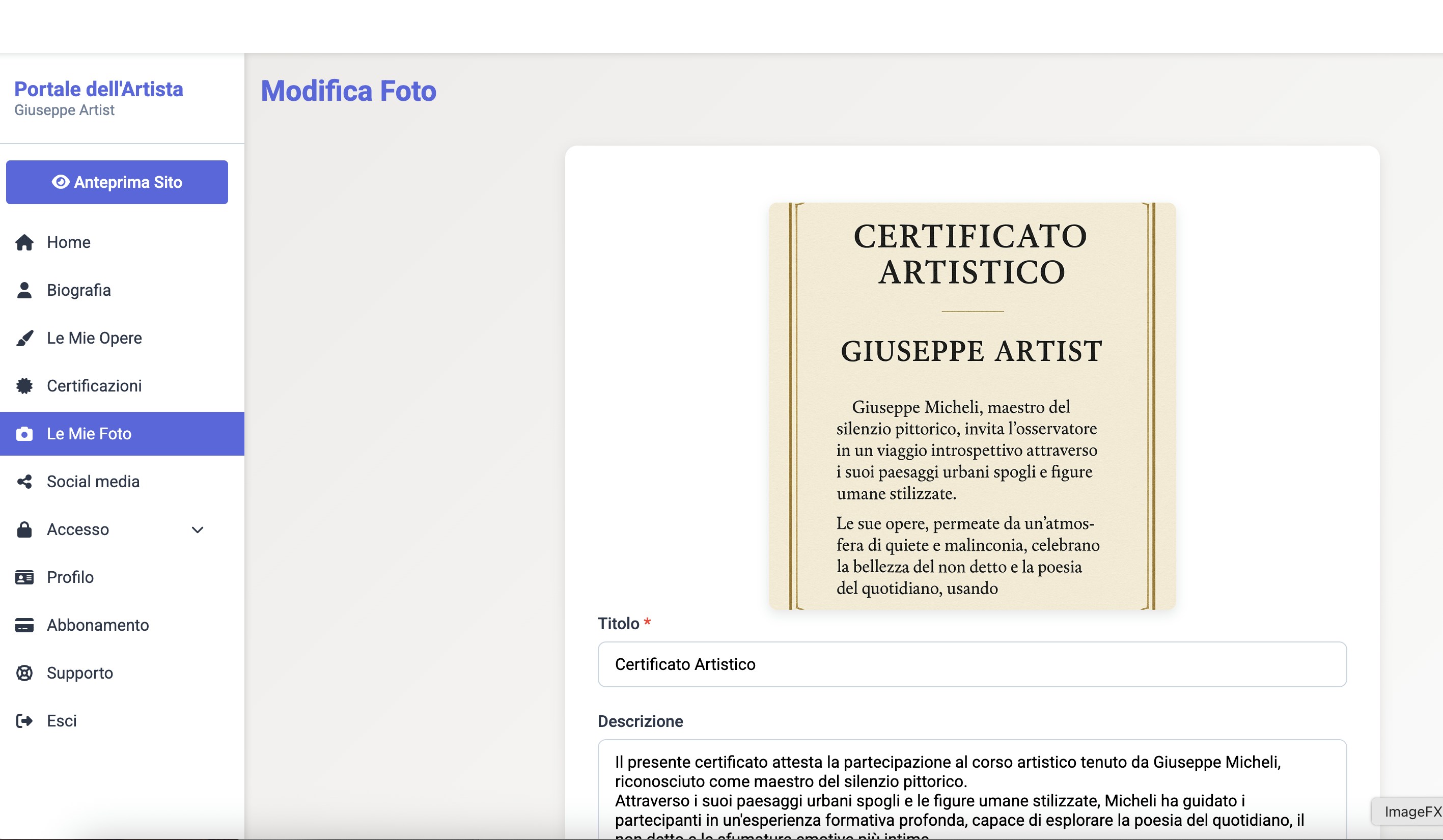 Pannello di controllo - Gestisci certificazioni