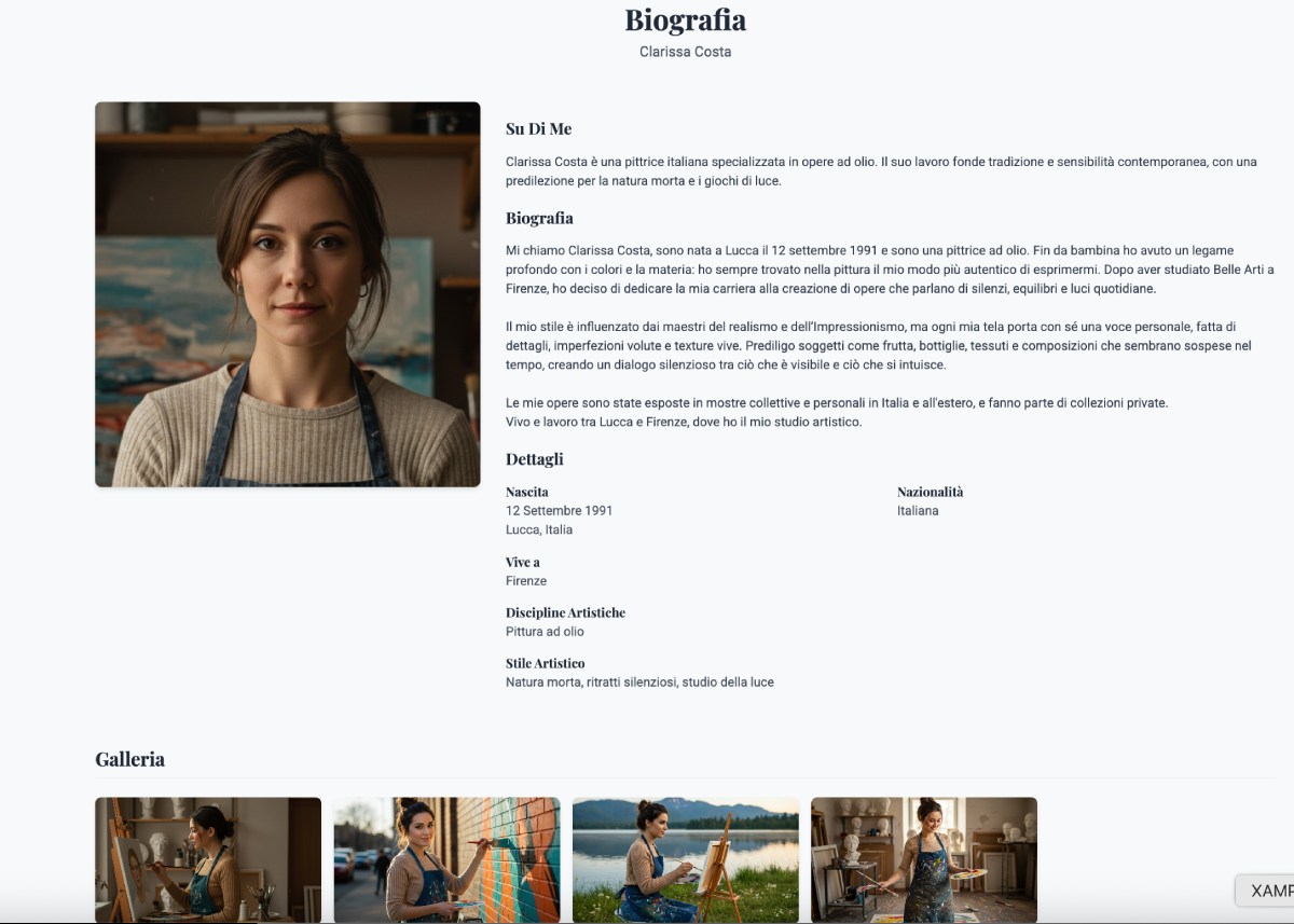 Esempio di pagina biografia artista